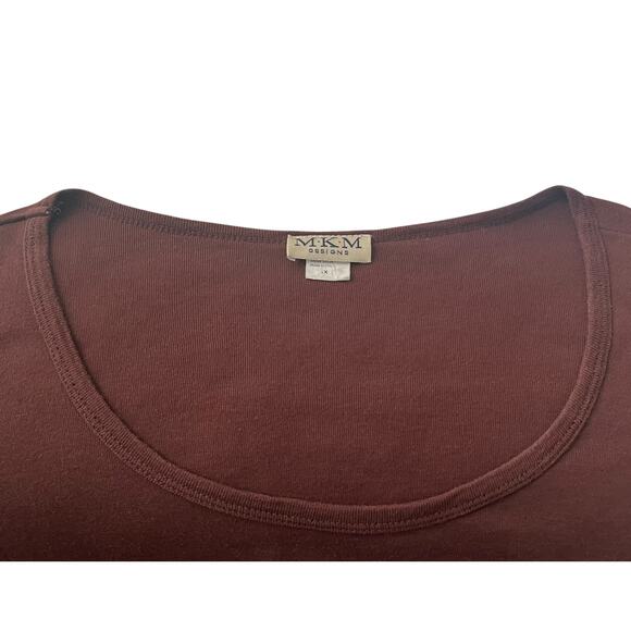 MKM DESIGNS LONG SLV SCOOP NECK PULL-OVER BLOUSE, WOMENS, 1X, BROWN W/GOLD DECOR - Picture 2 of 10